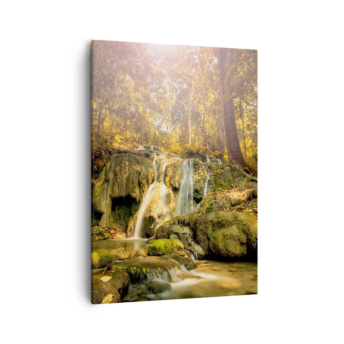 Lærredstryk - Billede på lærred - Skovkaskade i grønt - 50x70 cm