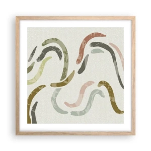 Plakat i ramme af lyst egetræ - Abstraktionens glade dans - 50x50 cm