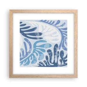Plakat i ramme af lyst egetræ - Blå bregner - 30x30 cm