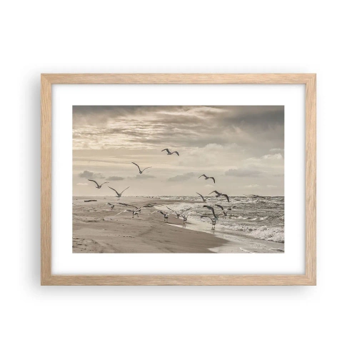 Plakat i ramme af lyst egetræ - Havet brummer, fuglene synger - 40x30 cm