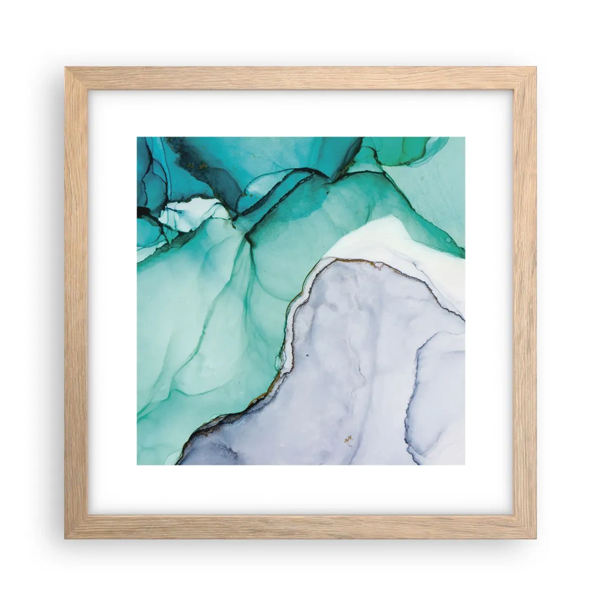 Plakat i ramme af lyst egetræ - Undersøgelse i turkis - 30x30 cm