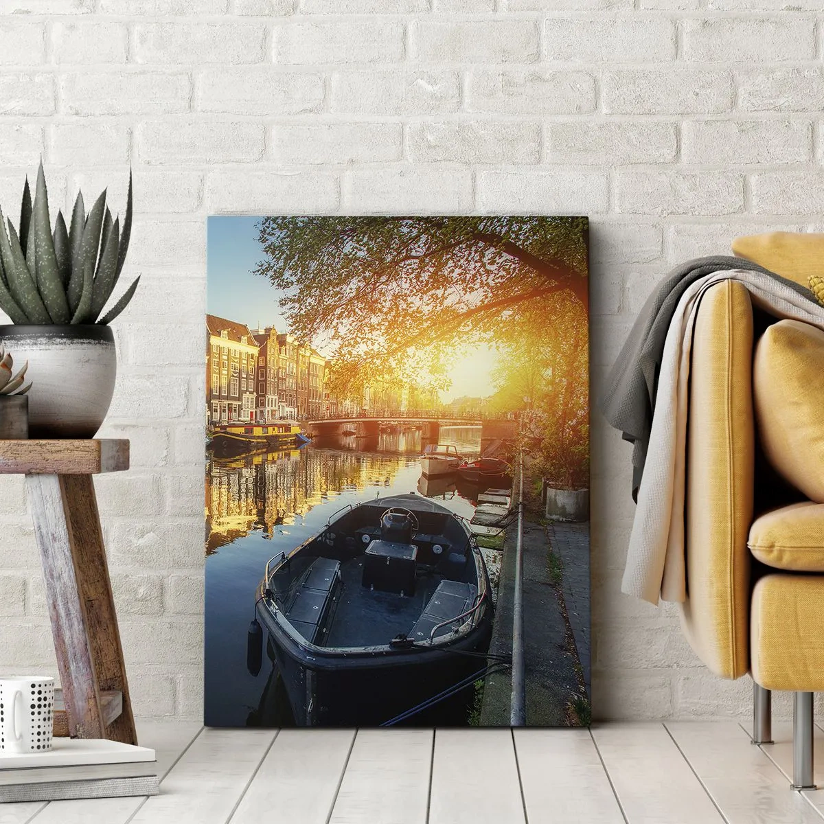 Lærredstryk - Billede på lærred - Morgen i Amsterdam - 55x100 cm