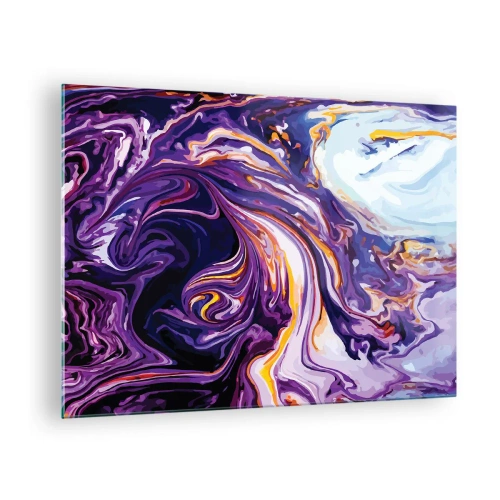 Billede på glas - Abstrakt mønster i lilla og hvide nuancer med dynamiske linjer - 70x50cm - Rummets bøjning i lilla - Moderne vægdekoration til stue og soveværelse ARTTOR