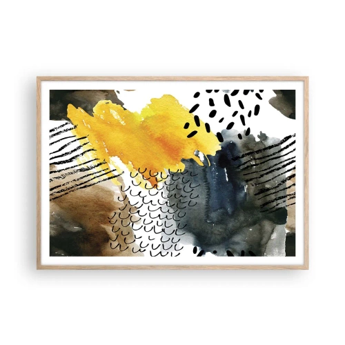 Plakat i ramme af lyst egetræ - Et møde mellem elementerne - 100x70 cm