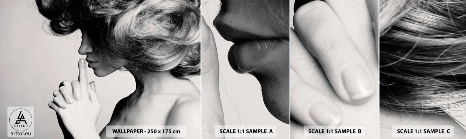 Prøve Fototapet Selvklæbende Deluxe Sticker - Lyt til sig selv - Kvinde, Model, Kvindens ansigt - 100x30 cm