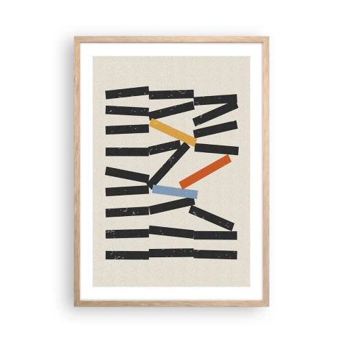 Plakat i ramme af lyst egetræ - Dominoer - komposition - 50x70 cm