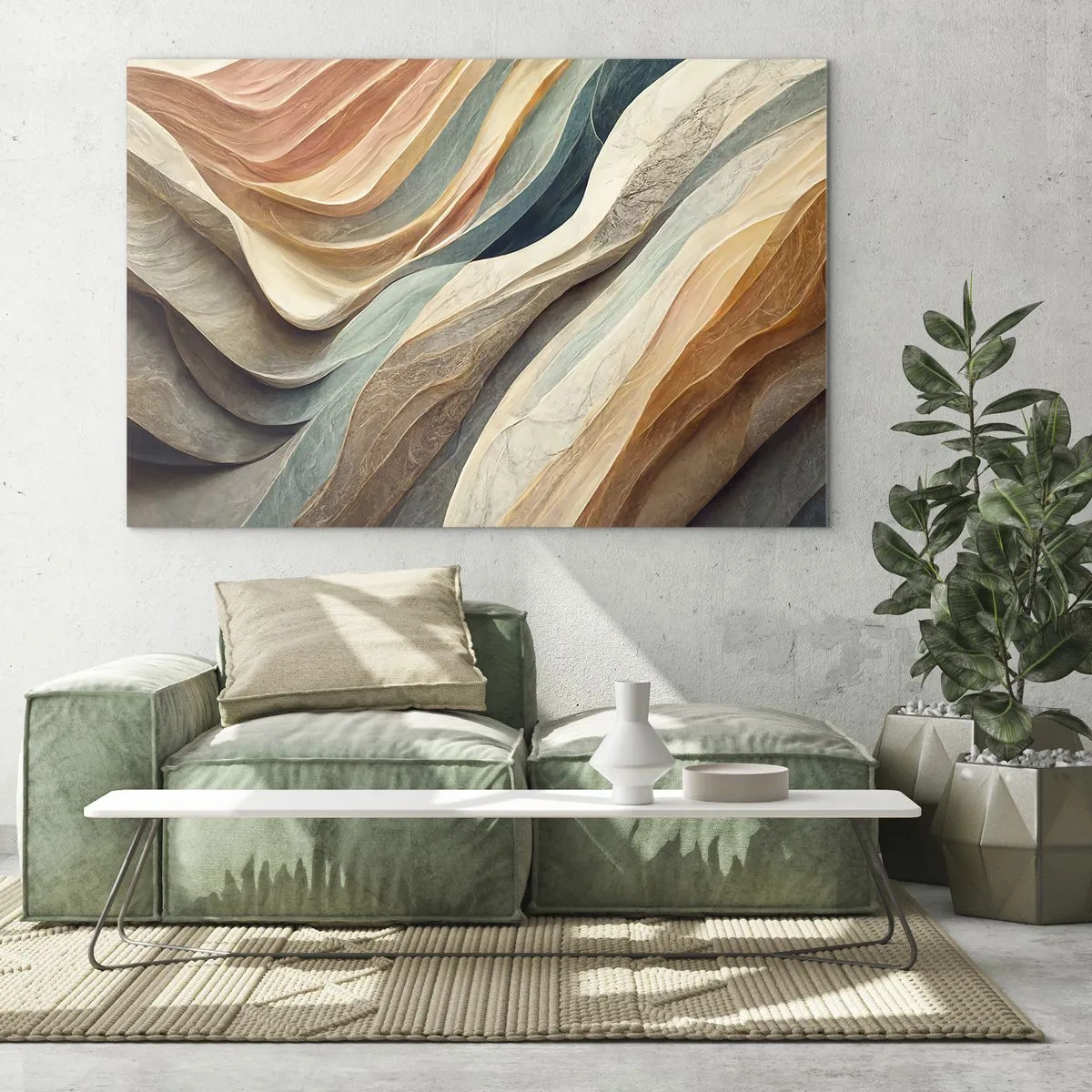 Billede på glas - Farverige lag, der ligner sten- og sandfolder - 70x50cm - Øjeblikke før forandring - Moderne vægdekoration til stue og soveværelse ARTTOR