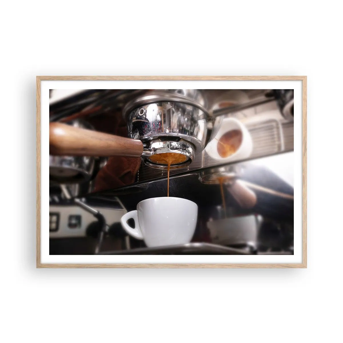 Plakat i ramme af lyst egetræ - Et godt øjeblik på dagen - 100x70 cm