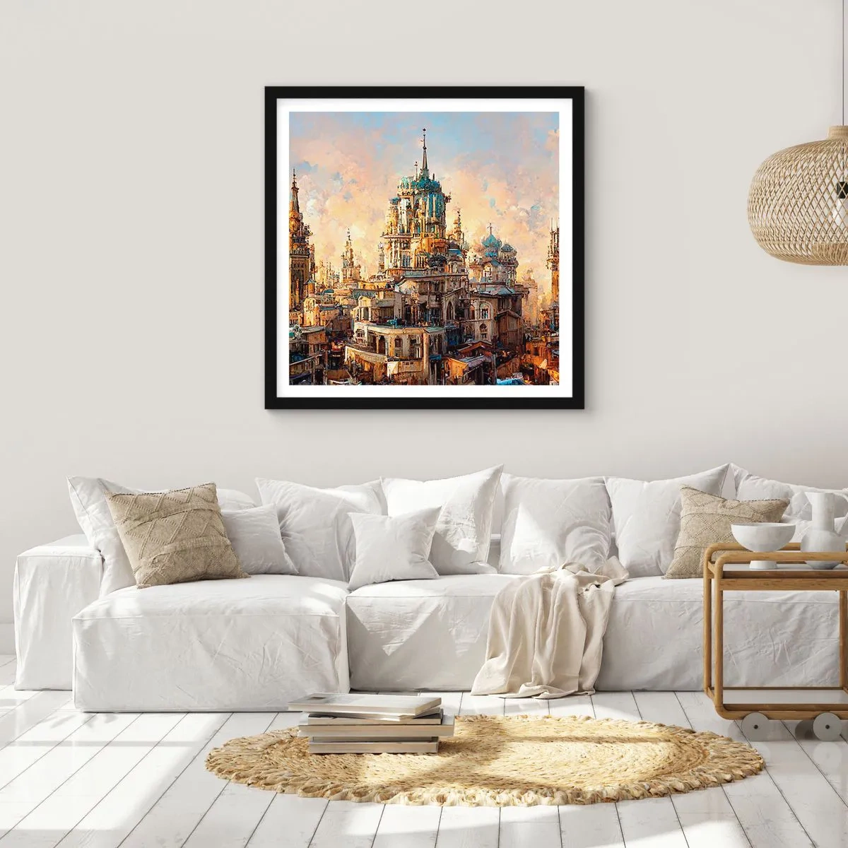 Plakat i sort ramme - En by af byer - 40x40 cm