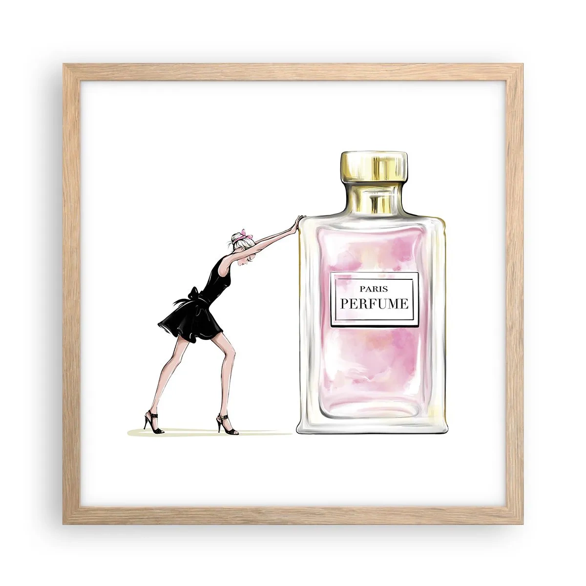 Plakat i ramme af lyst egetræ - Essensen af kvindelighed - 40x40 cm