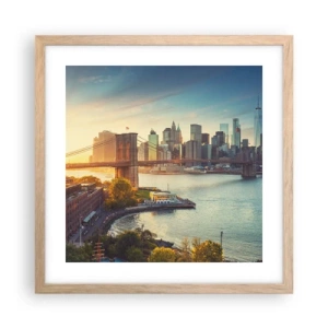 Plakat i ramme af lyst egetræ - Den store bys daggry - 40x40 cm