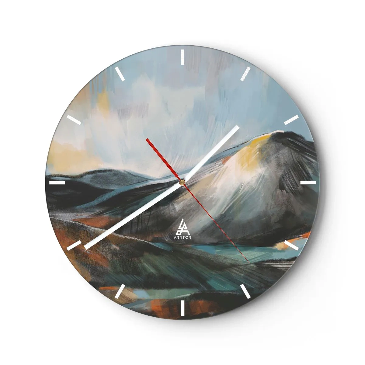 Vægur, Uret - Et malerisk bjerglandskab i varme farver - 30x30cm - Rå og smuk - Moderne vægdekoration til stue, køkken og soveværelse ARTTOR