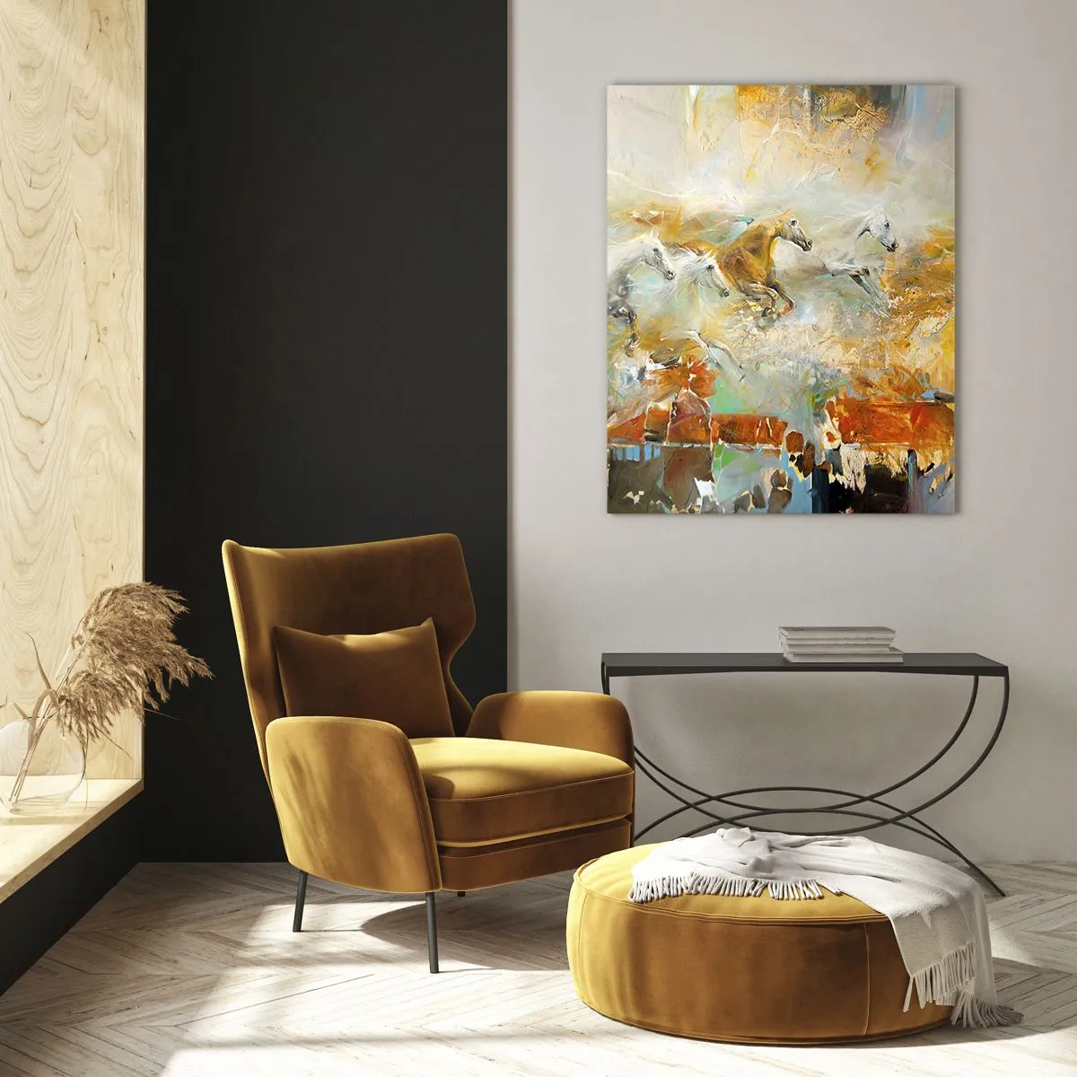 Billede på glas - Galopperer gennem lyset - 50x70 cm
