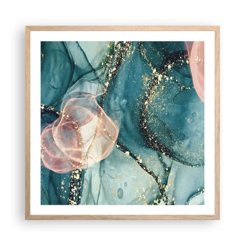 Plakat i ramme af lyst egetræ - Silkeblå, tyl lyserød - 60x60 cm