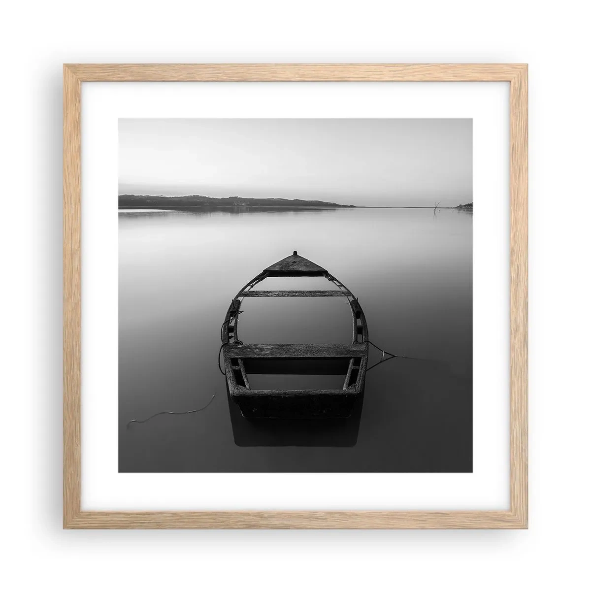 Plakat i ramme af lyst egetræ - Længsel og melankoli - 40x40 cm