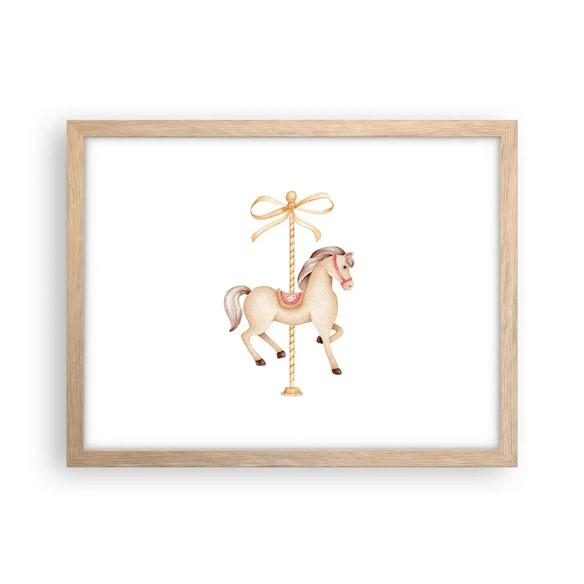 Plakat i ramme af lyst egetræ - Med et yndefuldt trav - 40x30 cm