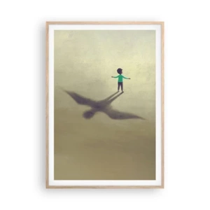 Plakat i ramme af lyst egetræ - Fremtidens helt - 70x100 cm