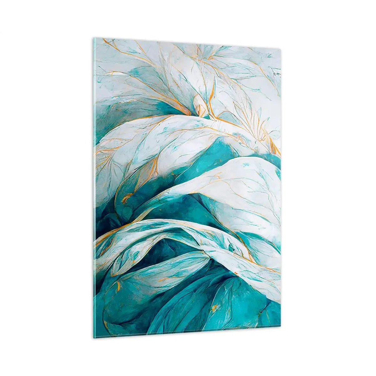 Billede på glas - Blå abstraktion med et guldmotiv - 50x70 cm