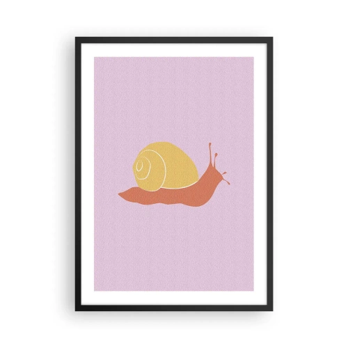 Plakat i sort ramme - Minimalistisk sneglegrafik på en pastelbaggrund - 50x70cm - Der er ingen hastværk - Moderne vægdekoration til stue og soveværelse ARTTOR