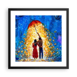 Plakat i sort ramme - Magien ved en regnfuld aften? - 40x40 cm