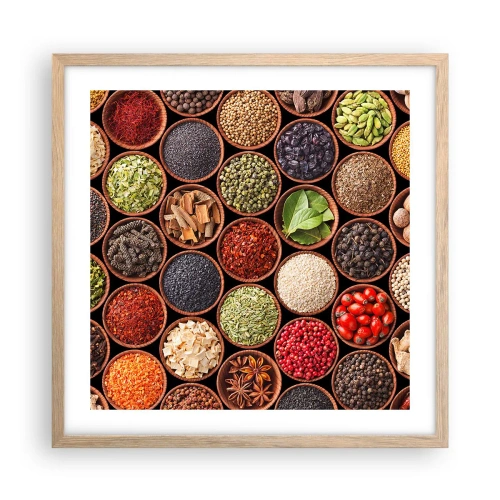 Plakat i ramme af lyst egetræ - Alle verdens smage - 50x50 cm