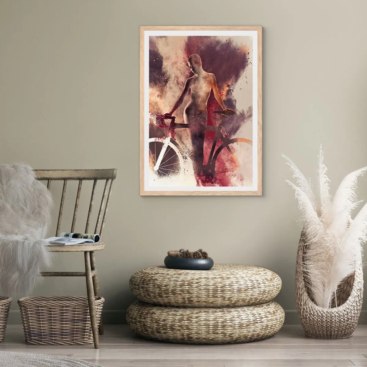 Plakat i ramme af lyst egetræ - I marmor former den cyklende sjæl - 61x91 cm