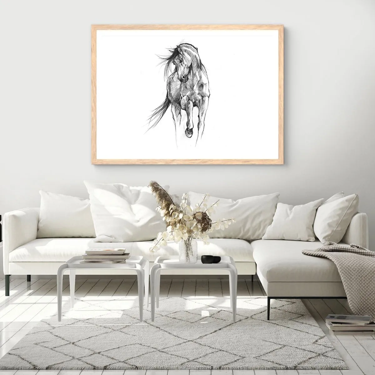 Plakat i ramme af lyst egetræ - I en yndefuld trav - 70x50 cm