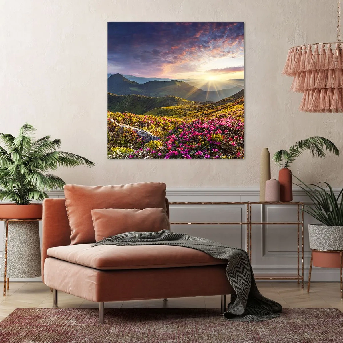 Lærredstryk - Billede på lærred - Friskheden af en morgen i bjergene - 40x40 cm