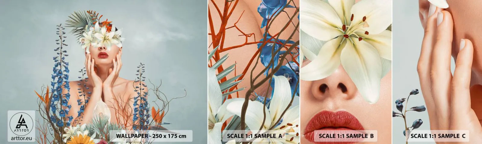 Fototapet Prøve Standard Eco - Kvinde blomst - Abstraktion, Kvinde, Blomster - 100x30 cm