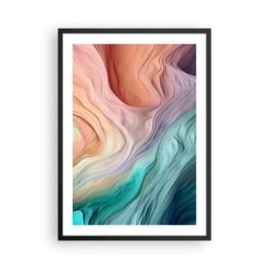 Plakat i sort ramme - En abstrakt komposition af bølgede linjer i pastelfarver. - 50x70cm - Regnbuebølge - Moderne vægdekoration til stue og soveværelse ARTTOR