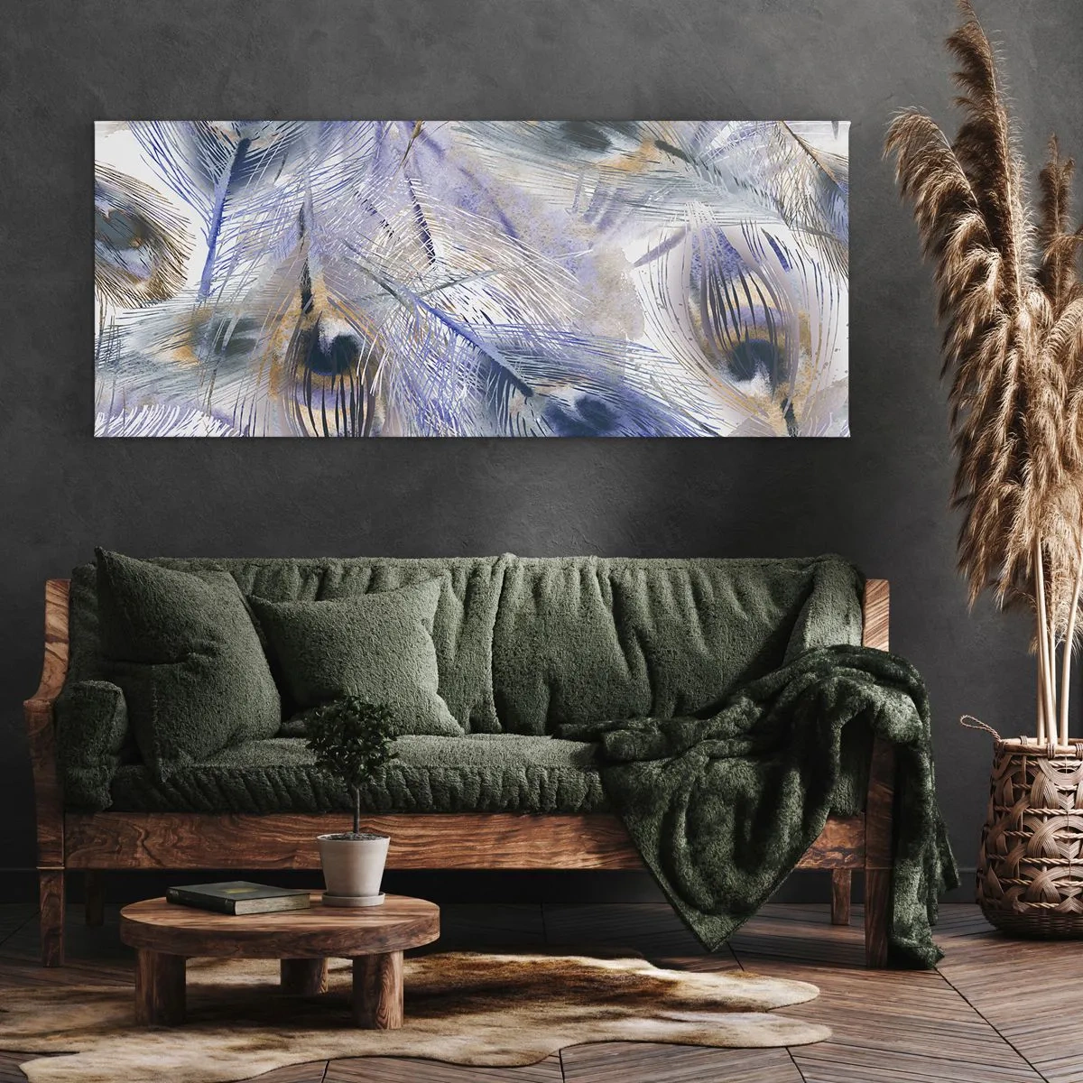 Lærredstryk - Billede på lærred - Påfugl sammensætning - 100x40 cm