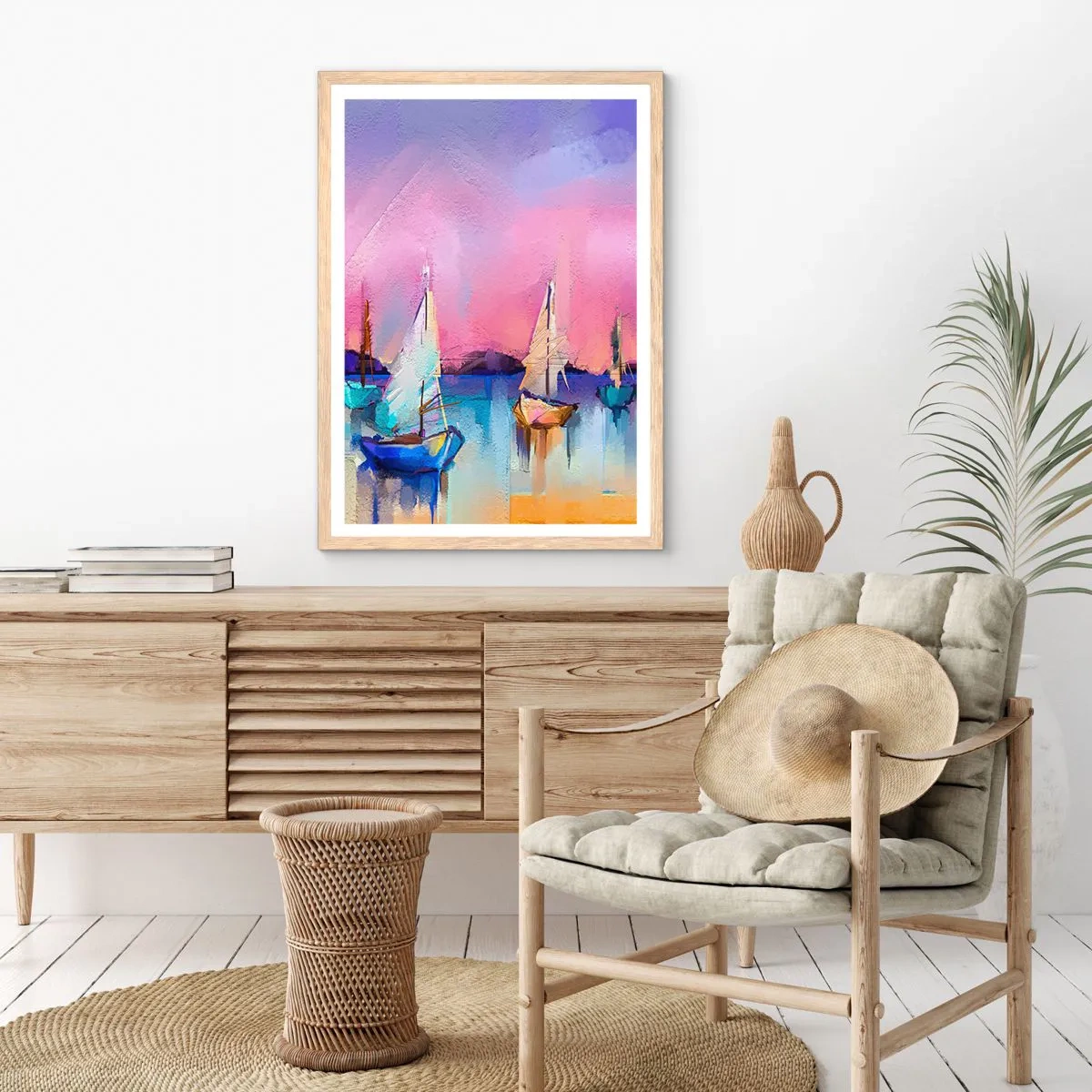 Plakat i ramme af lyst egetræ - Retning: brede farvande - 30x40 cm