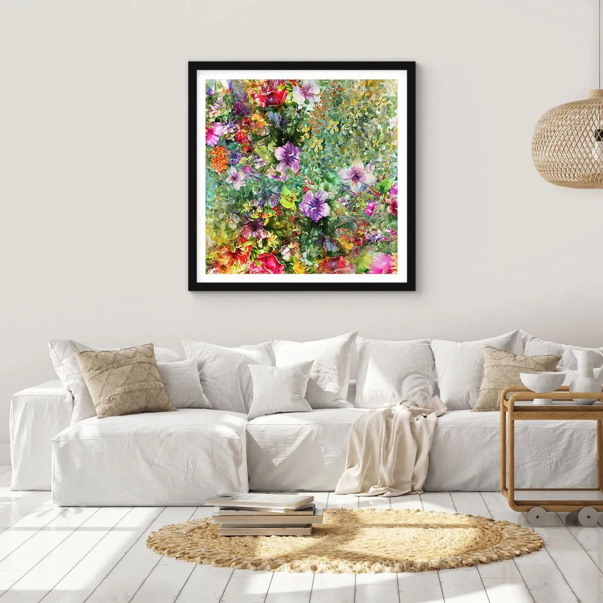 Plakat i sort ramme - Ind i blomsterne ved fortabelse - 40x40 cm