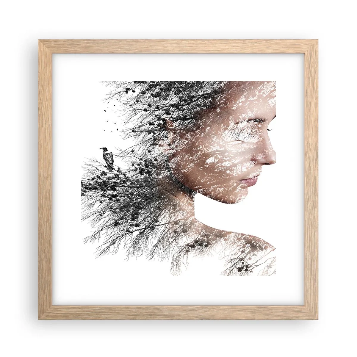 Plakat i ramme af lyst egetræ - Skovens ånd - 30x30 cm