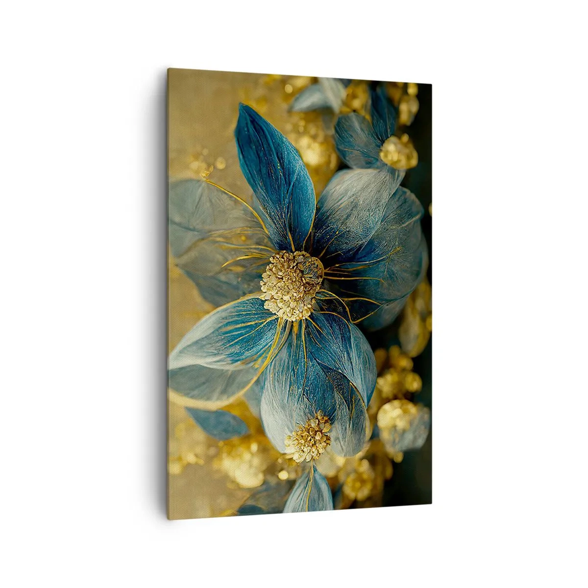 Lærredstryk - Billede på lærred - Blomstre med guld - 80x120 cm