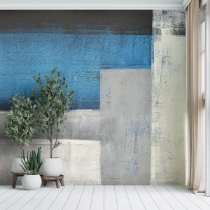 Fototapet Premium Sand - Poetisk komposition af grå og blå - Abstraktion, Stykke, Maleri - 100x70 cm