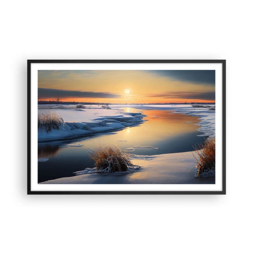 Plakat i sort ramme - Vintersolnedgang - 91x61 cm