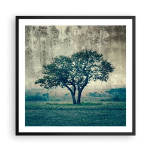 Plakat i sort ramme - Et æbletræ på en blå membran? - 60x60 cm