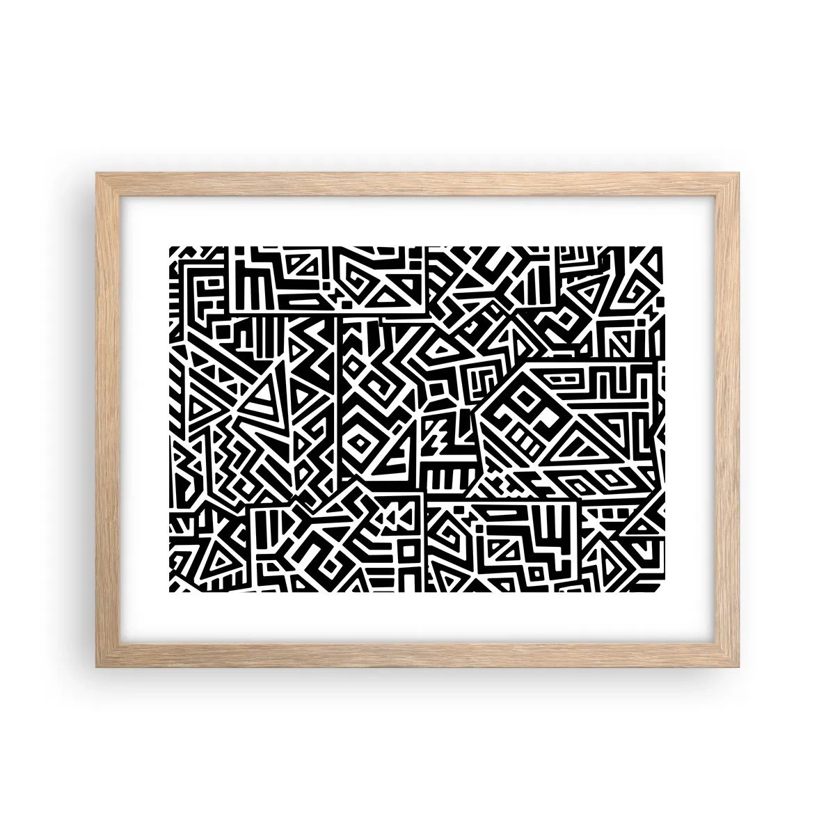 Plakat i ramme af lyst egetræ - Præcolumbiansk sammensætning - 40x30 cm