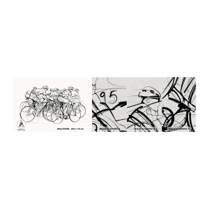 Prøve Fototapet Premium Sand - Sammen i et team - Grafik, Cykel, Sport - 100x30 cm