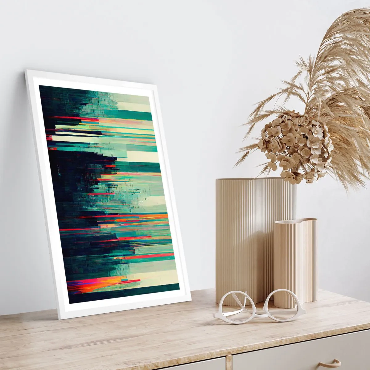 Plakat i hvid ramme - Futuristisk by - 70x100 cm