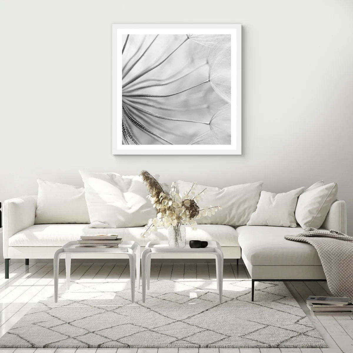 Plakat i hvid ramme - Blæsende drager - 40x40 cm