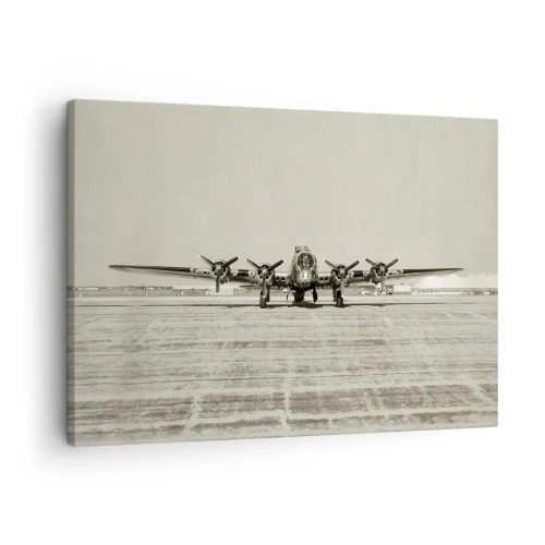 Lærredstryk - Billede på lærred - Historisk fly i lufthavnen i sepia - 70x50cm - Som altid klar - Moderne vægdekoration til stue og soveværelse ARTTOR