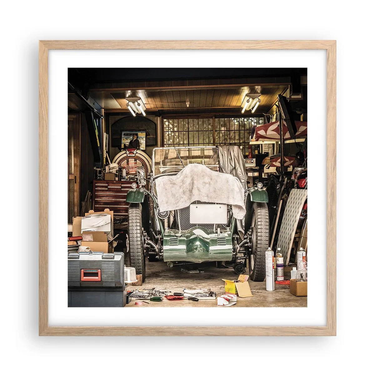 Plakat i ramme af lyst egetræ - Tilbage til fortiden - 50x50 cm