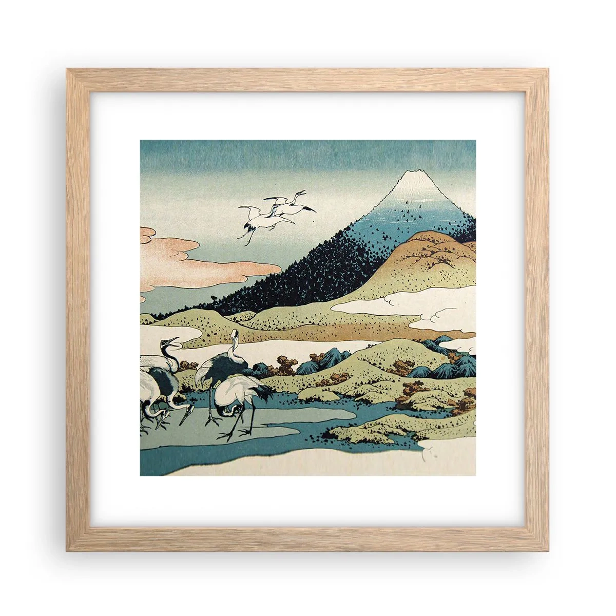 Plakat i ramme af lyst egetræ - I japansk ånd - 30x30 cm