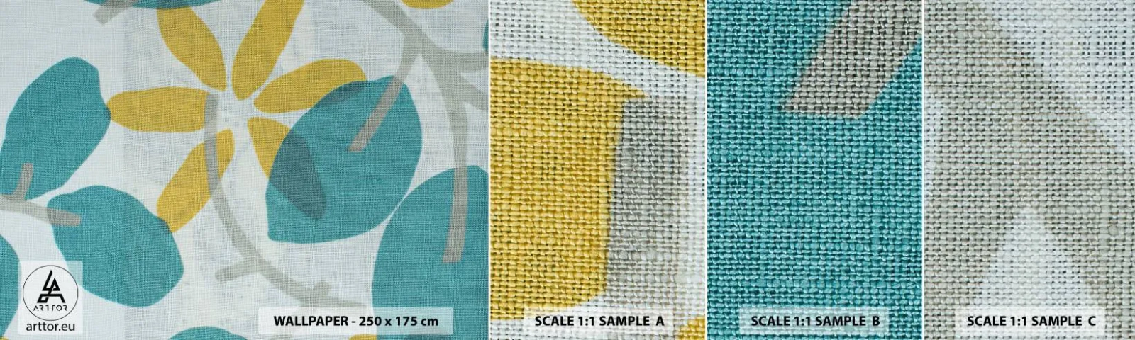 Prøve Fototapet Selvklæbende Deluxe Sticker - Blandt azurblå blade - Boho, Blomster, Minimalisme - 100x30 cm