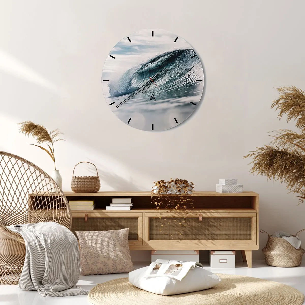 Vægur, Uret - En dynamisk havbølge fanget i bevægelse - 30x30cm - Topmøde om vand - Moderne vægdekoration til stue, køkken og soveværelse ARTTOR