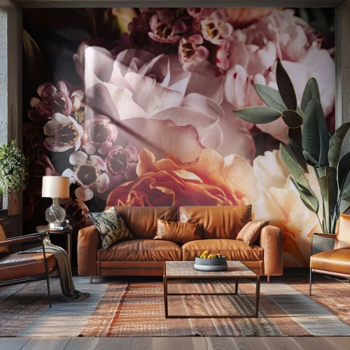 Fototapet Premium Canvas - Indhyllet i skønhed - Blomster, Buket blomster, Rose - 200x140 cm