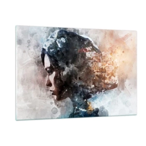 Billede på glas - Historien om en pige med en by i baggrunden - 120x80 cm