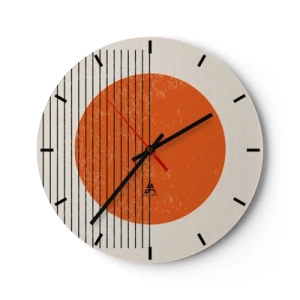 Vægur, Uret - Orange cirkel og sorte linjer på en beige baggrund - 30x30cm - Altid solen - Moderne vægdekoration til stue, køkken og soveværelse ARTTOR